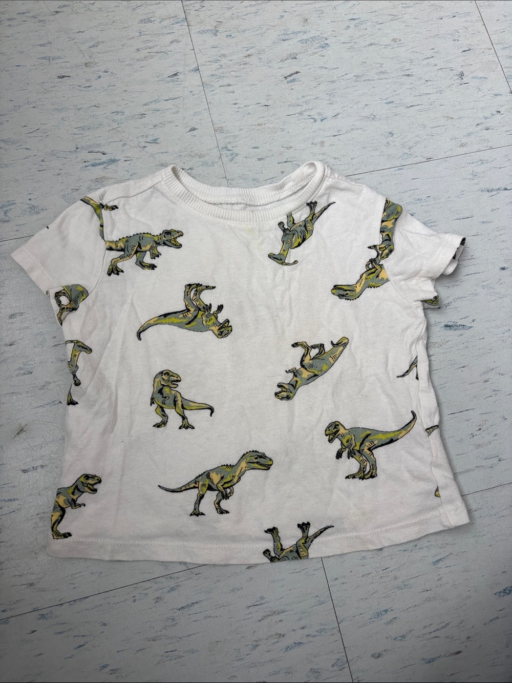 Old Navy White Tee with Green & Yellow Dinosaur Print